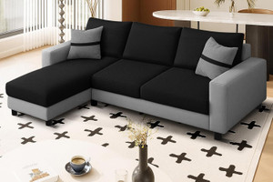 dr smith l-shape sofa set - left-hand sectional velvet fabric with cushion fabric 3 seater  sofa finish color - black  grey pre-assembled