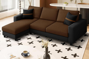 dr smith l-shape sofa set - left-hand sectional velvet fabric with cushion fabric 3 seater  sofa finish color - brown  black pre-assembled