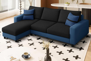 dr smith l-shape sofa set - left-hand sectional velvet fabric with cushion fabric 3 seater  sofa finish color - black  blue pre-assembled