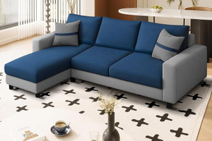 dr smith l-shape sofa set - left-hand sectional velvet fabric with cushion fabric 3 seater  sofa finish color - blue  grey pre-assembled