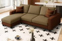 Dr Smith L-Shape Sofa Set - Left-Hand Sectional Velvet Fabric with Cushion Fabric 3 Seater  Sofa (Finish Color - Golden & Brown, Pre-assembled)