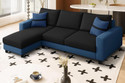 Dr Smith L-Shape Sofa Set - Left-Hand Sectional Velvet Fabric with Cushion Fabric 3 Seater  Sofa (Finish Color - Black & Blue, Pre-assembled)
