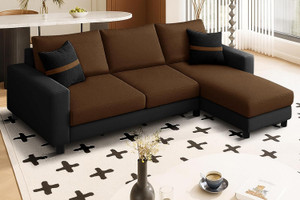 dr smith modern l-shape sofa set - right-hand sectional velvet fabric with cushion fabric 3 seater  sofa finish color - brown  black pre-assembled