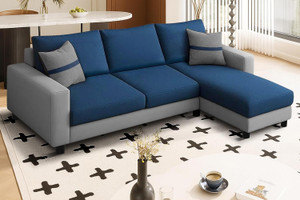 dr smith modern l-shape sofa set - right-hand sectional velvet fabric with cushion fabric 3 seater  sofa finish color - blue  grey pre-assembled