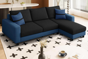 dr smith modern l-shape sofa set - right-hand sectional velvet fabric with cushions fabric 3 seater  sofa finish color - black  blue pre-assembled