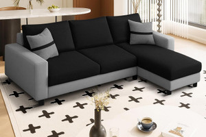 dr smith modern l-shape sofa set - right-hand sectional velvet fabric with cushion fabric 3 seater  sofa finish color - black  grey pre-assembled