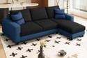 Dr Smith Modern L-Shape Sofa Set - Right-Hand Sectional Velvet Fabric with Cushions Fabric 3 Seater  Sofa (Finish Color - Black & Blue, Pre-assembled)