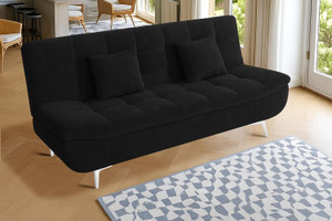 dr smith orthopedic mattress tufted backrest  space-saving sleeper couch sofa 3 seater single solid wood fold out sofa cum bed finish color - black delivery condition - pre-assembled