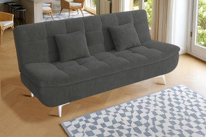 dr smith orthopedic mattress tufted backrest  space-saving sleeper couch sofa 3 seater single solid wood fold out sofa cum bed finish color - grey delivery condition - pre-assembled