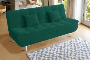 dr smith orthopedic mattress tufted backrest  space-saving sleeper couch sofa 3 seater single solid wood fold out sofa cum bed finish color - green delivery condition - pre-assembled