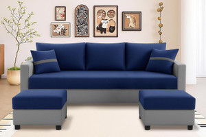 dr smith sofa set with 2 ottomans fabric 4 seater  sofa finish color - blue  grey pre-assembled
