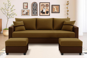 dr smith sofa set with 2 ottomans fabric 4 seater  sofa finish color - golden  brown pre-assembled