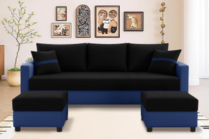 dr smith sofa set with 2 ottomans fabric 4 seater  sofa finish color - black  blue pre-assembled