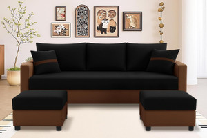 dr smith sofa set with 2 ottomans fabric 4 seater  sofa finish color - brown  black pre-assembled