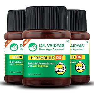 dr vaidya39s new age ayurveda herbobuild ds double strength capsules  ayurvedic muscle amp mass gainer for enhanced stamina amp peak fitness  30 capsules each pack of 3