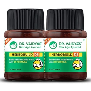 dr vaidya39s new age ayurveda herbobuild ds double strength capsules  ayurvedic muscle amp mass gainer for enhanced stamina amp peak fitness  30 capsules each pack of 2