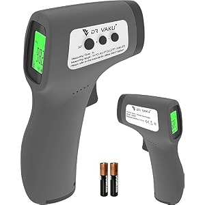 dr vaku digital thermometer for fever non-contact laser infrared forehead thermometer temperature gun accurate reading with large display battery included - dark grey