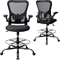 Drafting Chair, Ergonomic Tall Office Chair for Standing Desk, Counter Height Desk Chair with Adjustable Padded Armrests and Footrest Ring Standing Desk Chair Adjustable Height with Lumbar Support