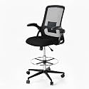 Drafting Chair with Mesh Backrest, Foot Ring,Tall Office Chair with Flip-Up Armrest,Set of 2 Counter Height Office Swivel Standing Desk Chair with Lumbar Support for Home,Office,Bar