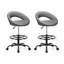 BESTFAIR Ergonomic Drafting Chair, Height Adjustable Rolling Stool, Gray