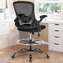 Drafting Chair, Tall Office Chair for Standing Desk, Ergonomic Standing Desk Chair with Flip-up Armrests, Counter Height Office Chair with Footrest and Adjustable Lumbar Support