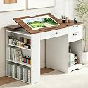 Drafting Table with Storage Cabinet & Drawers, Adjustable Drawing Table with Open Shelves, Craft Art Desk for Artists, Painters, Drawing, Crafting, Reading, Writing, Working