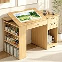 Drafting Table with Storage Cabinet & Drawers, Adjustable Drawing Table with Open Shelves, Craft Art Desk for Artists, Painters, Drawing, Crafting, Reading, Writing, Working