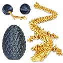 Dragon Eggs with Dragon Inside, 3D Printed Surprise Funny Gifts for Kids, Articulated Dragon Fidget Toys for Adults, Executive Desk Toys Office Room Décor (Shiny Black, M-Size)