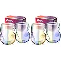 Dragon Glassware Stemless Wine Glasses - Stemless Wine Glass Set with Finger Indentations - Set of 2, 16 oz Iridescent Short Wine Glasses Set - Red Wine Glasses - Naturally Aerates Wine (Pack of 2)
