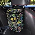 Dragonfly Boho Floral Print Car Trash Can with Lid and Zipper Portable Foldable Garbage Can Bag Hanging for Headrest Leakproof Organizer and Storage Bag Car Interior Accessories