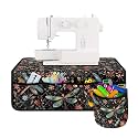 Dragonfly and Floral Sewing Machine Mat for Table, Water-Resistant Sewing Machine Pad Organizer for Sewing Accessories Lightweight Non Slip Mats To Reduce Vibration Noise