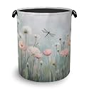 Dragonfly Laundry Hamper,Dandelion Flower Dirty Clothes Laundry Basket with Handles Waterproof Oxford Cloth Storage Basket for College Dorms Bathroom Bedroom 16" x 20.8"