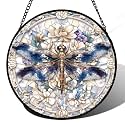 Dragonfly White Florals Stained Glass Window Hanging Suncatcher Gifts 15"