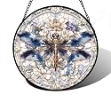 Dragonfly White Florals Stained Glass Window Hanging Suncatcher Gifts 7.8"