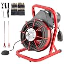 Drain Cleaner Machine 75FT x 1/2 Inch - Sewer Snake Auger Manual Feed, 400W Electric Drain Cleaning Machine with 6 Cutters &amp; Foot Switch for 1 in to 4 in Pipes