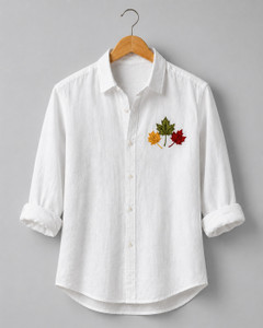 DRAISIO Men Embroidered Casual White Shirt
