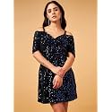 DRAPE AND DAZZLE Women Shimmer Velvet Bodycon