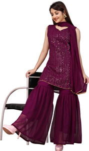 drashti embellished kurta sharara  dupatta set