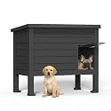 DRATO Indoor &amp; Outdoor Resin Dog House with Raised Floor and Easy Assembly - Small Breed Shelter Featuring Louvered Vents, Spiked Legs, and Sloped Roof,Black
