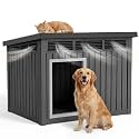 DRATO Large Dog House, Weatherproof Resin Large Dog House Outdoor with Sloped Roof &amp; Ventilation, Indoor Outdoor Dog House for Samll to Large Dogs, Easy Assemble, (Classic Black, 42.87*32.95*31.61)