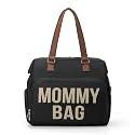 Dravina Diaper Bag for Moms with Large 14-Compartment Storage, Insulated Pockets, Shoe Compartment, Waterproof Baby Bag | Premium Leather Shoulder Strap for On-the-Go Moms, 40cm (Black)