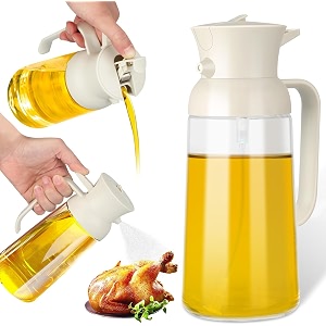 dravina 2-in-1 olive oil sprayer and dispenser bottle 500ml glass oil spray bottle with premium nozzle for air fryer roasting and frying cooking kitchen use 650 ml-white