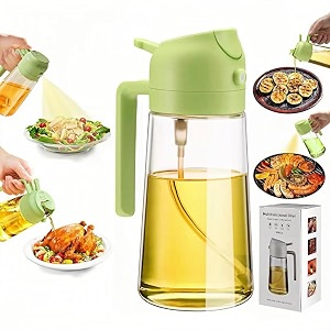 dravina 2-in-1 olive oil sprayer and dispenser bottle 500ml glass oil spray bottle with premium nozzle for air fryer roasting and frying cooking kitchen use 500 ml-green