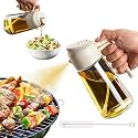Dravina 2-in-1 Olive Oil Sprayer and Dispenser Bottle, 500ml Glass Oil Spray Bottle with Premium Nozzle for Air Fryer, Roasting and Frying, Cooking, Kitchen Use (White)