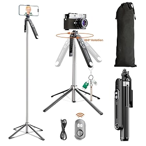 dravina selfie stick with rechargeable remote 180cm tripod stand with stable 4 leg design 360 rotation 270 tilt balance handle tripod for iphone camera gopro ring light shooting