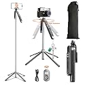 Dravina Selfie Stick with Rechargeable Remote. 180cm Tripod Stand with Stable 4 Leg Design, 360° Rotation, 270° Tilt, Balance Handle Tripod for iPhone, Camera, Gopro, Ring Light, Shooting