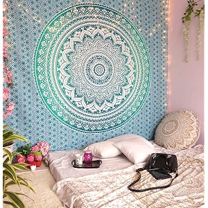 dravy handicrafts floral tapestry mandala ombre tapestry wall hanging bedsheet cotton bedsheet wall tapestry bed wall hanging tapestry green twin 84x54 inches standard 200 tc