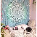 Dravy Handicrafts Floral Tapestry Mandala Ombre Tapestry Wall Hanging Bedsheet Cotton Bedsheet Wall Tapestry Bed Wall Hanging Tapestry (Green, Twin (84X54 Inches)) Standard, 200 TC