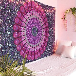 dravy handicrafts cotton tapestry mandala ombre bedsheet wall hanging multicolour 100x90 inches