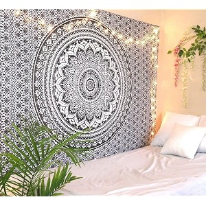 dravy handicrafts mandala ombre cotton wall hanging tapestry black twin - 84x54 inches